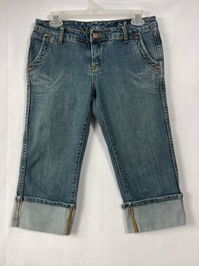 Seven 7 Jean Capri 29 Blue Cuffed Denim Low Y2K Casual